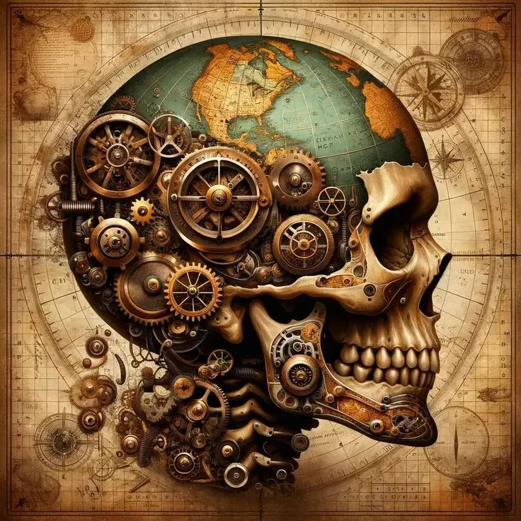 Steam Punk Skulls and Globes AI Art Generated Wall Décor Digital Download - Etsy.webp